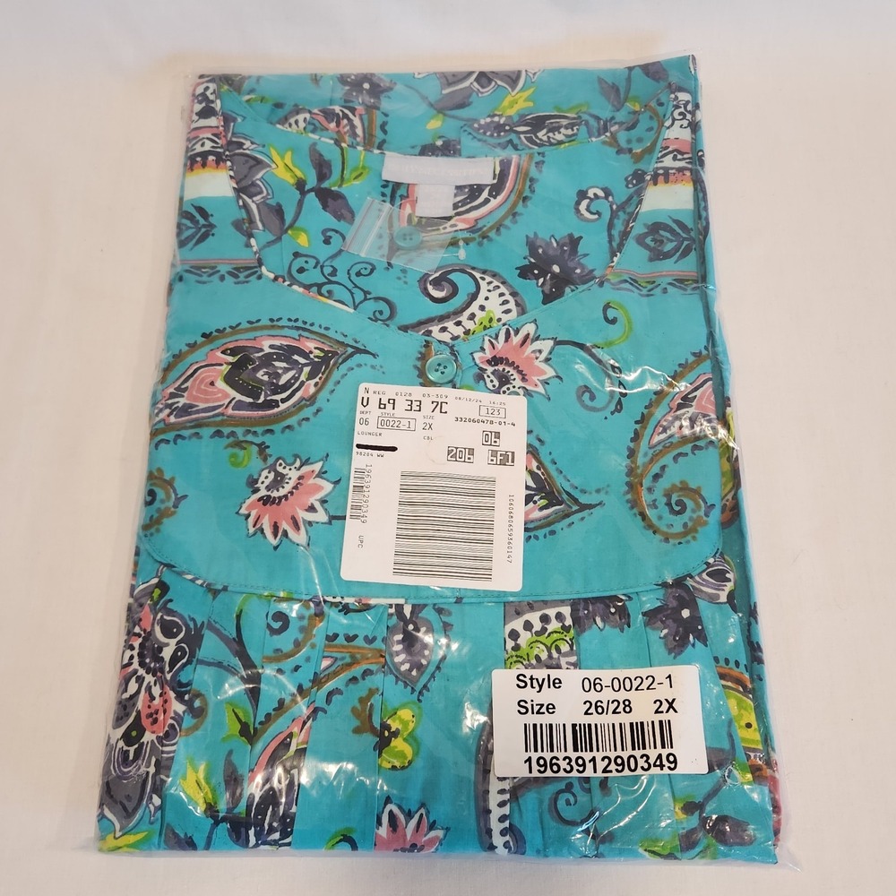 Only‎ Necessities Women's Bib Front Lounger 2X 26/28 Mumu Comfort Summer Paisley